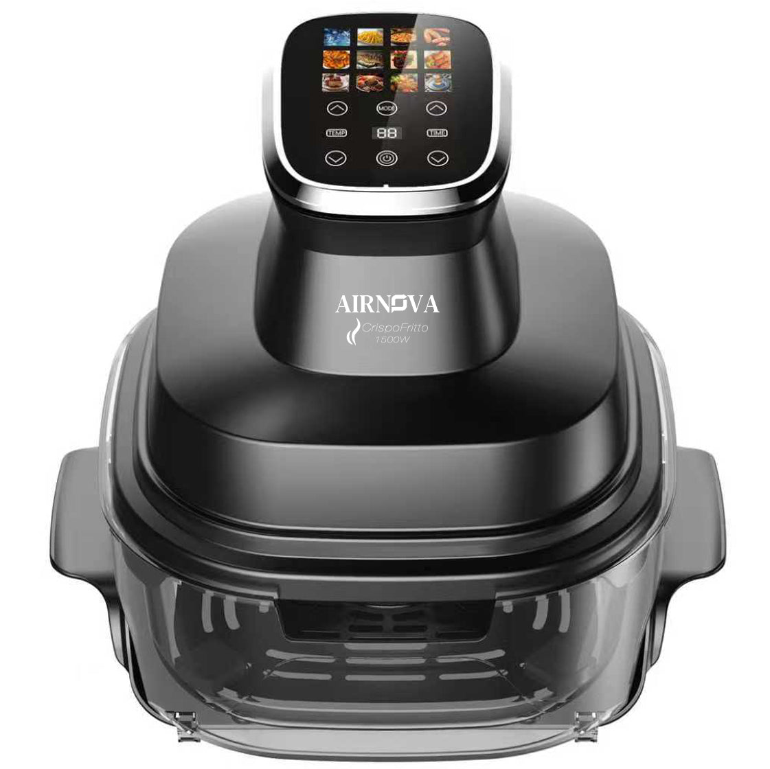 AIRNOVA® CrispoFritto Friggitrice ad aria portatile 1500W, contenitore in vetro da 4L, controllo touch digitale, cottura senza olio