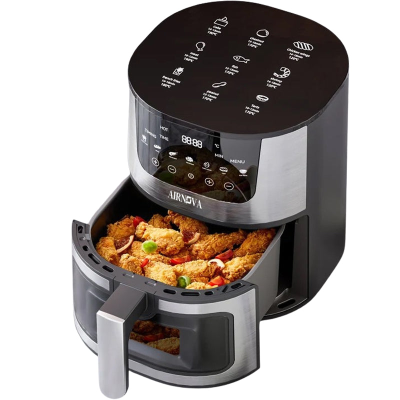 AIRNOVA® OroFritto Friggitrice ad aria 7L, 1400W, friggitrice ad aria calda, nero/acciaio inox