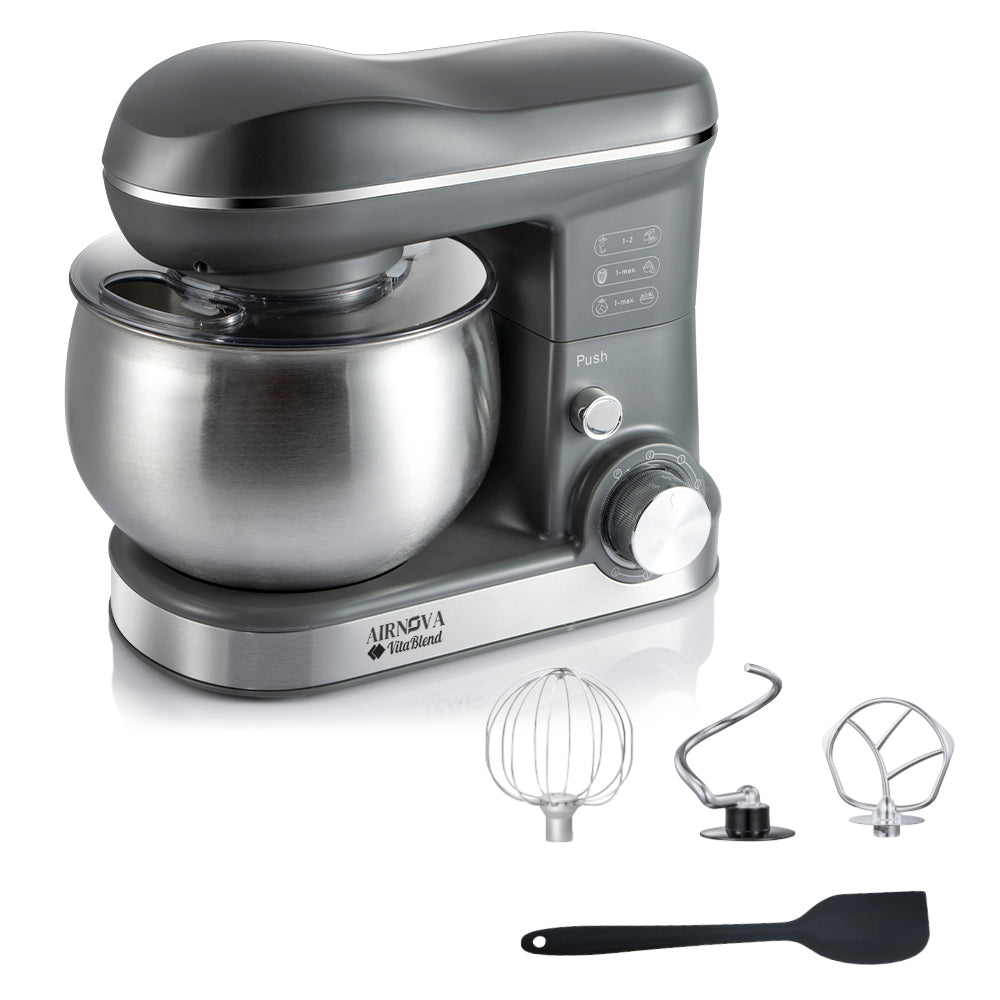 Mixer con ciotola AIRNOVA® VitaBlend BLD-10, 1800W, ciotola in acciaio inox da 5L, 3 accessori, 6 velocità, nero/inox