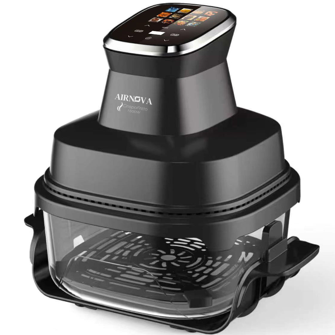 AIRNOVA® CrispoFritto Friggitrice ad aria portatile 1500W, contenitore in vetro da 4L, controllo touch digitale, cottura senza olio