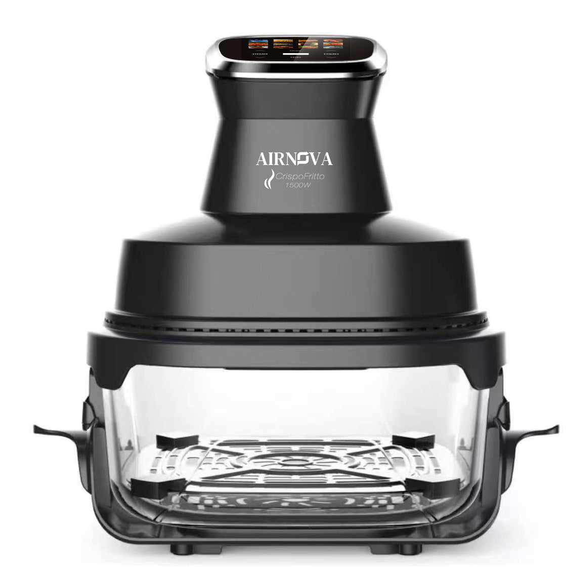 AIRNOVA® CrispoFritto Friggitrice ad aria portatile 1500W, contenitore in vetro da 4L, controllo touch digitale, cottura senza olio