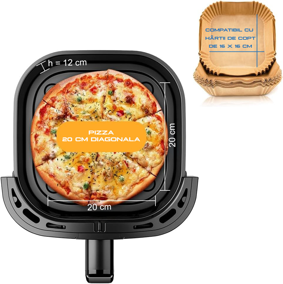 AIRNOVA® OroFritto Friggitrice ad aria 7L, 1400W, friggitrice ad aria calda, nero/acciaio inox