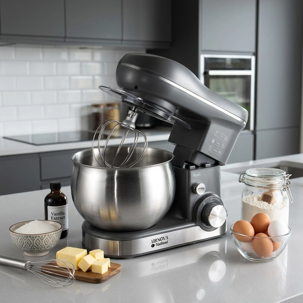 Mixer con ciotola AIRNOVA® VitaBlend BLD-10, 1800W, ciotola in acciaio inox da 5L, 3 accessori, 6 velocità, nero/inox
