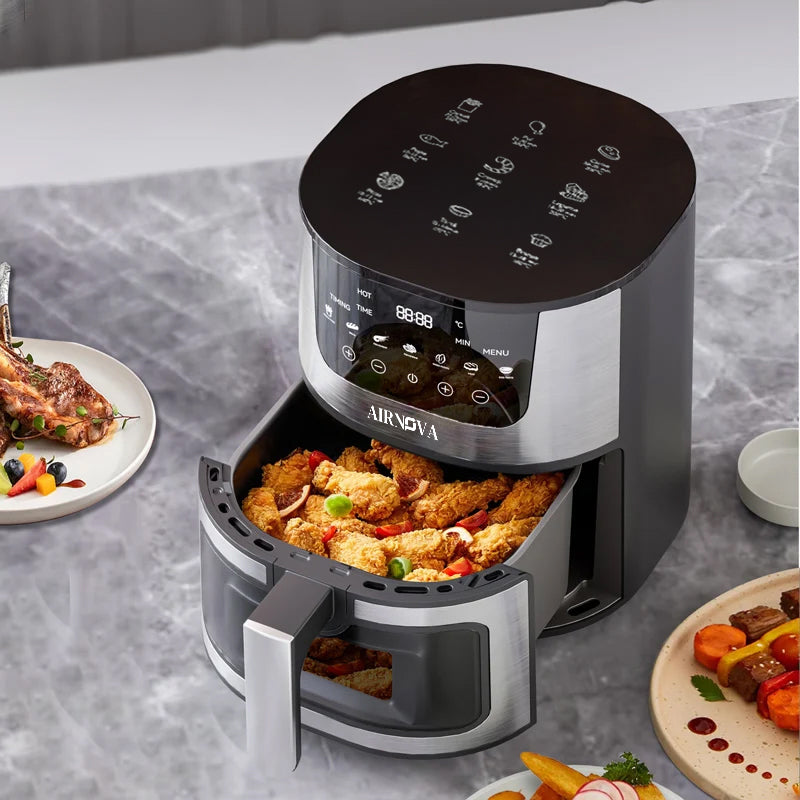 AIRNOVA® OroFritto Friggitrice ad aria 7L, 1400W, friggitrice ad aria calda, nero/acciaio inox