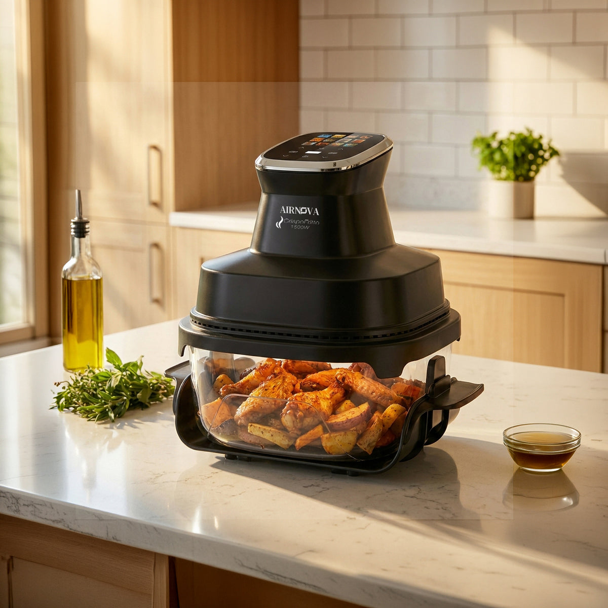 AIRNOVA® CrispoFritto — Friggitrice ad aria in vetro 4L, 1500W