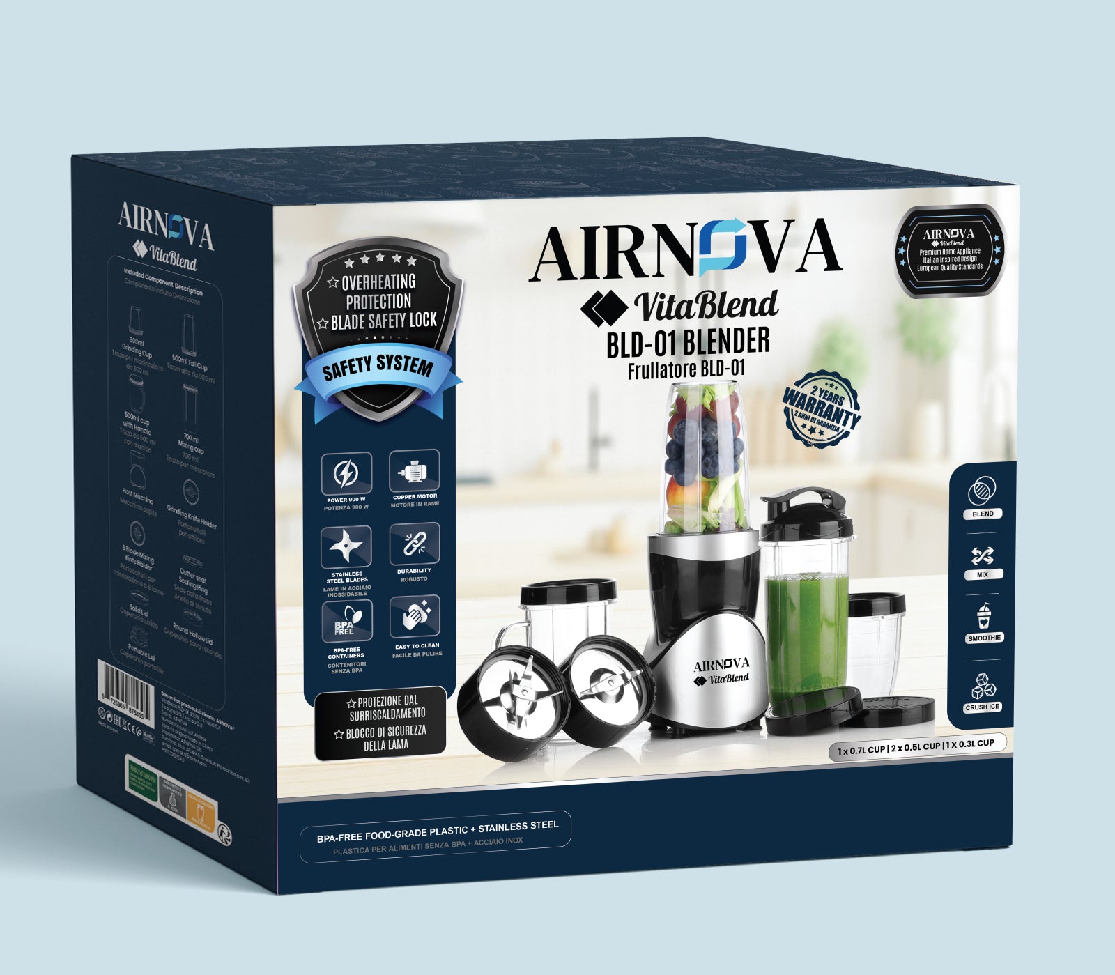 Frullatore AIRNOVA VitaBlend BLD-01 900W con quattro bicchieri