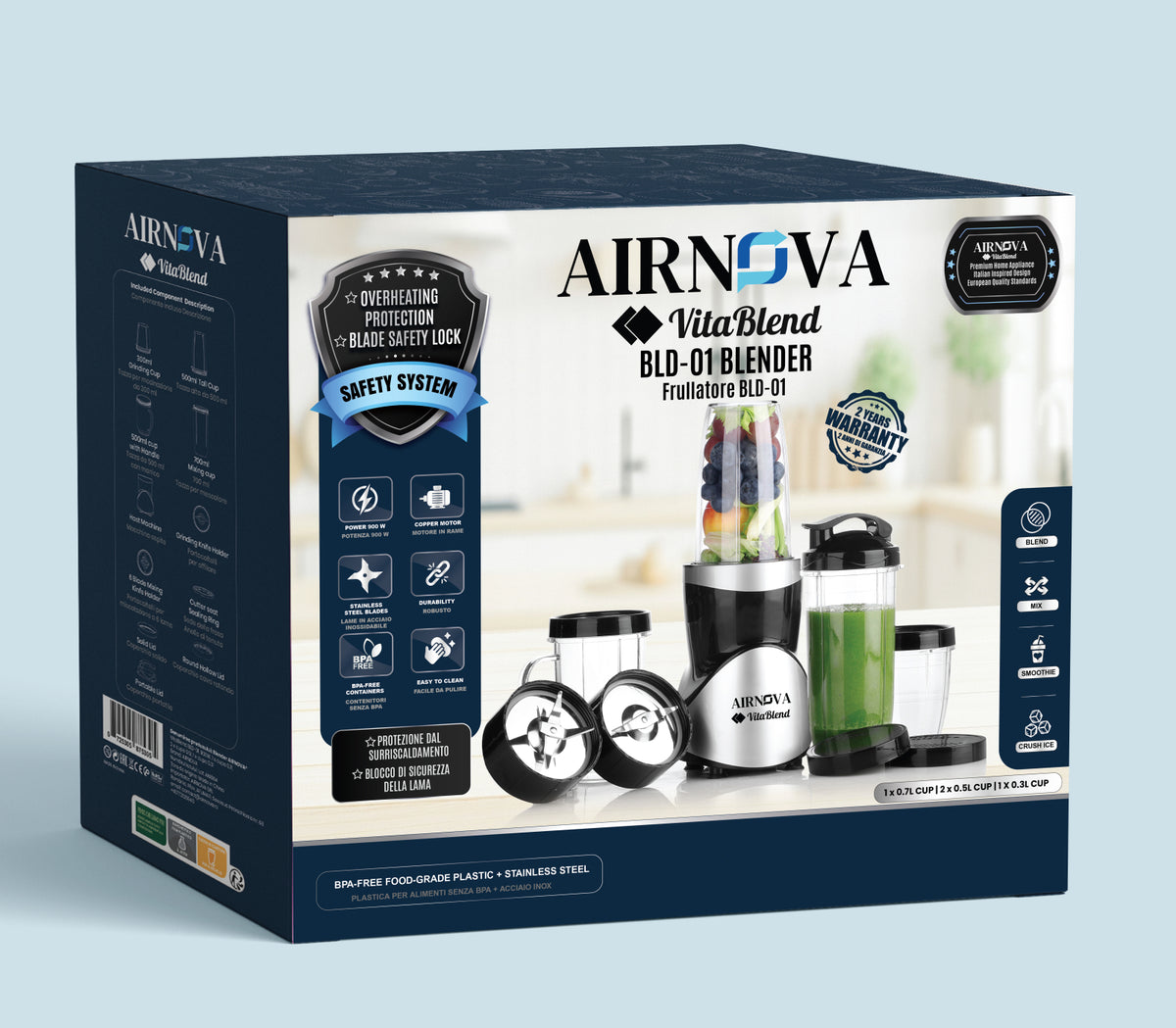 Frullatore AIRNOVA VitaBlend BLD-01 900W con quattro bicchieri
