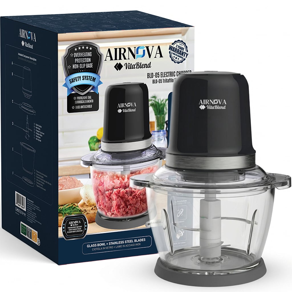 Tritatutto elettrico AIRNOVA VitaBlend BLD-05 con ciotola in vetro da 1,2 litri