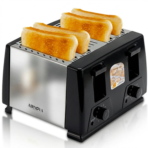 AIRNOVA® CrispToast — Tostapane 1500W, 4 fette, fessure larghe autocentranti