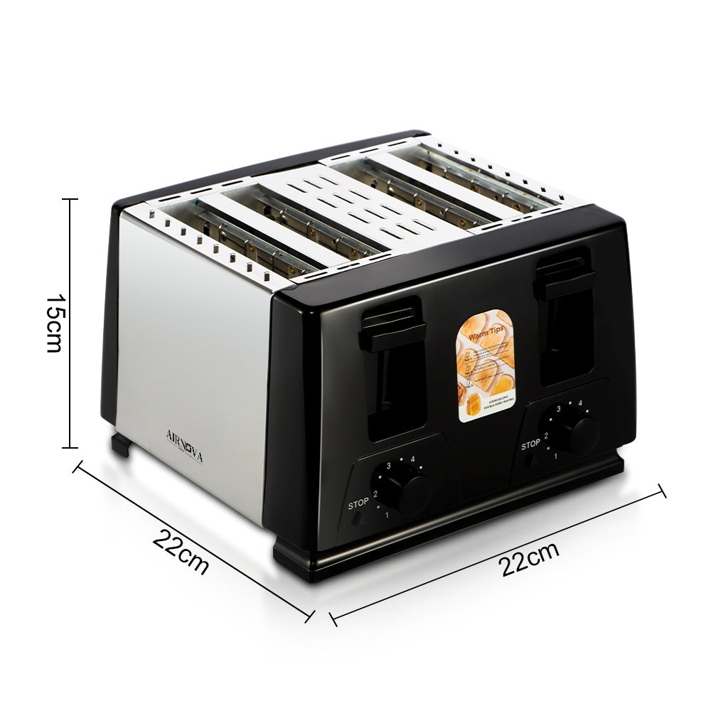 Tostapane AIRNOVA CrispToast 1500W a 4 fette nero e acciaio inox
