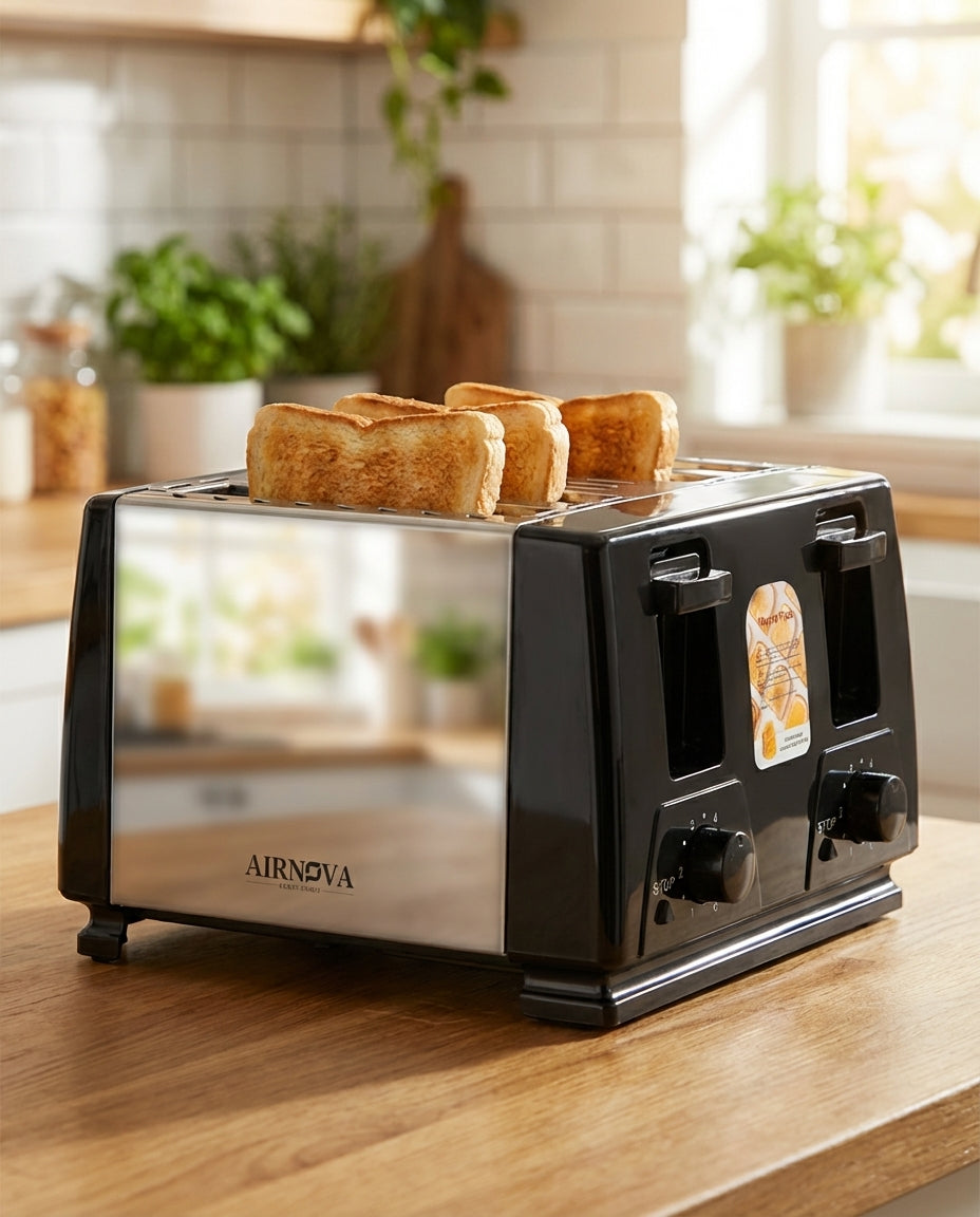 Tostapane AIRNOVA CrispToast 1500W a 4 fette nero e acciaio inox