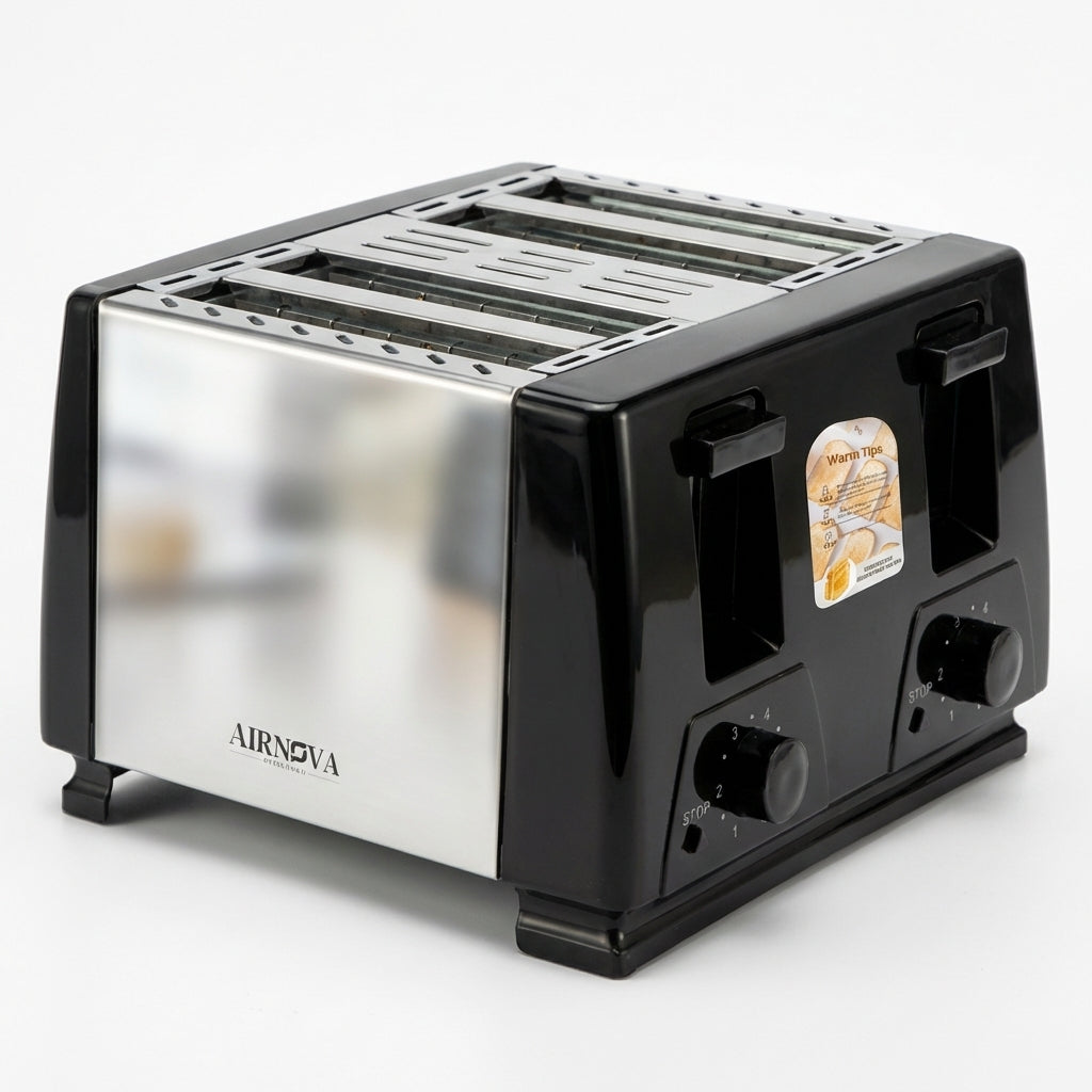 Tostapane AIRNOVA CrispToast 1500W a 4 fette nero e acciaio inox