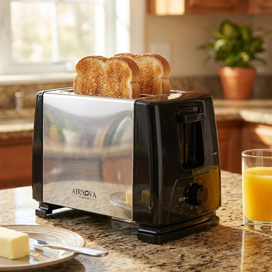 Tostapane AIRNOVA CrispToast 750W a 2 fette nero e acciaio inox