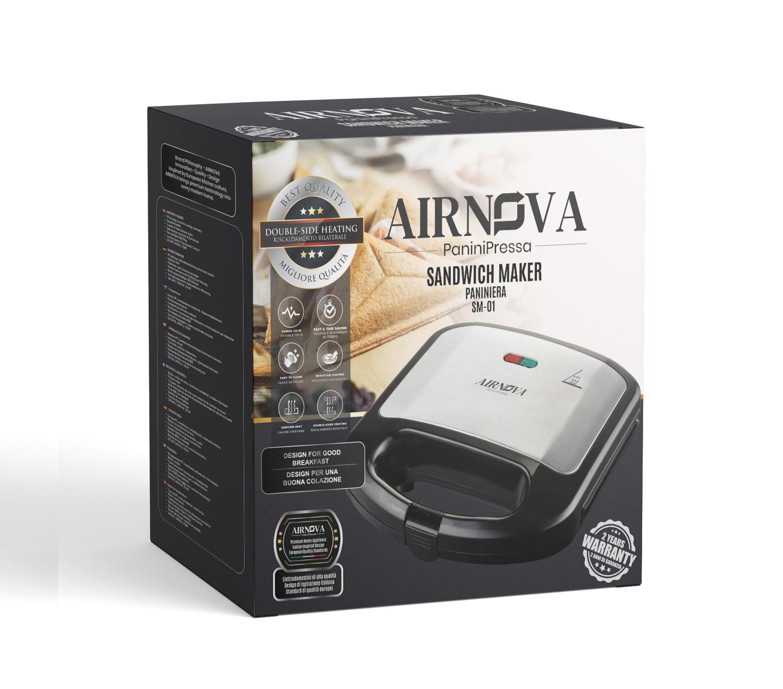 Piastra per panini AIRNOVA PaniniPressa 750W per due toast