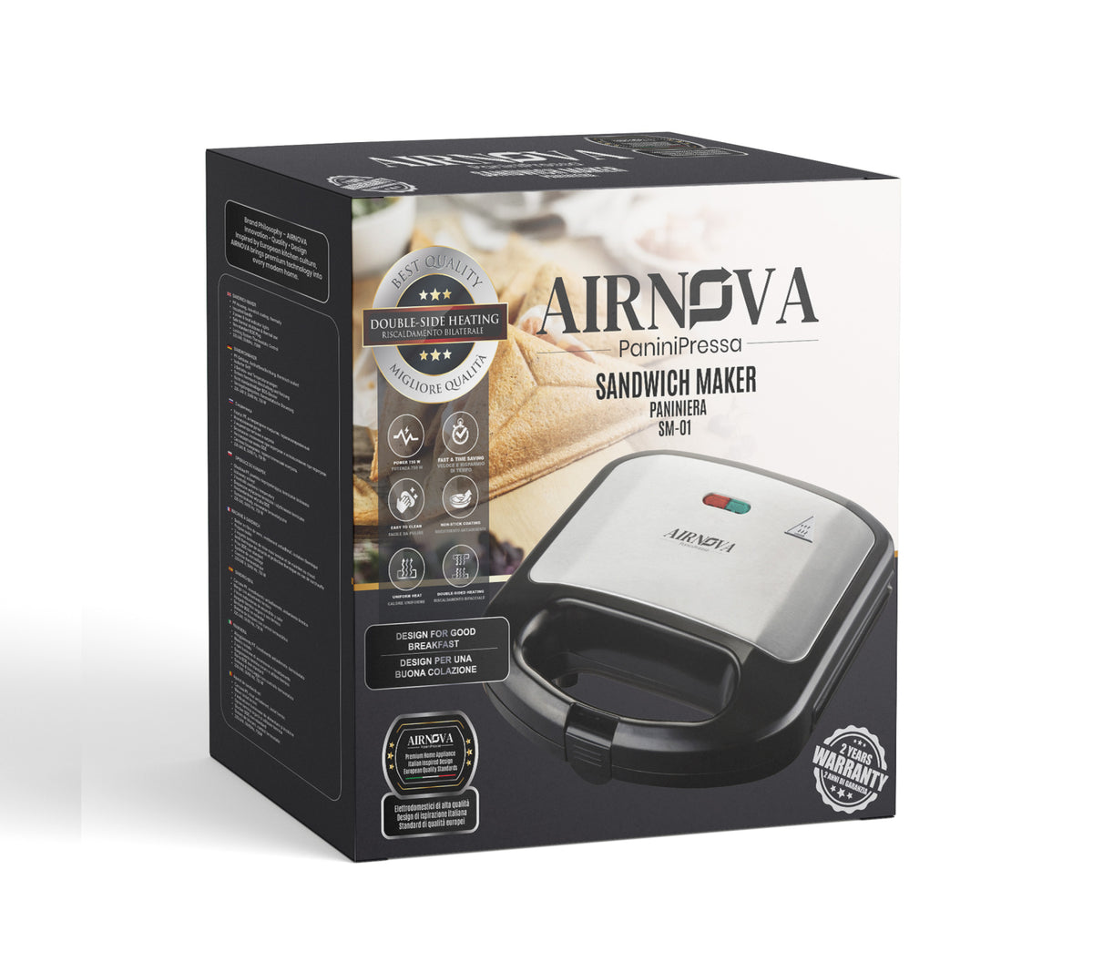 Piastra per panini AIRNOVA PaniniPressa 750W per due toast
